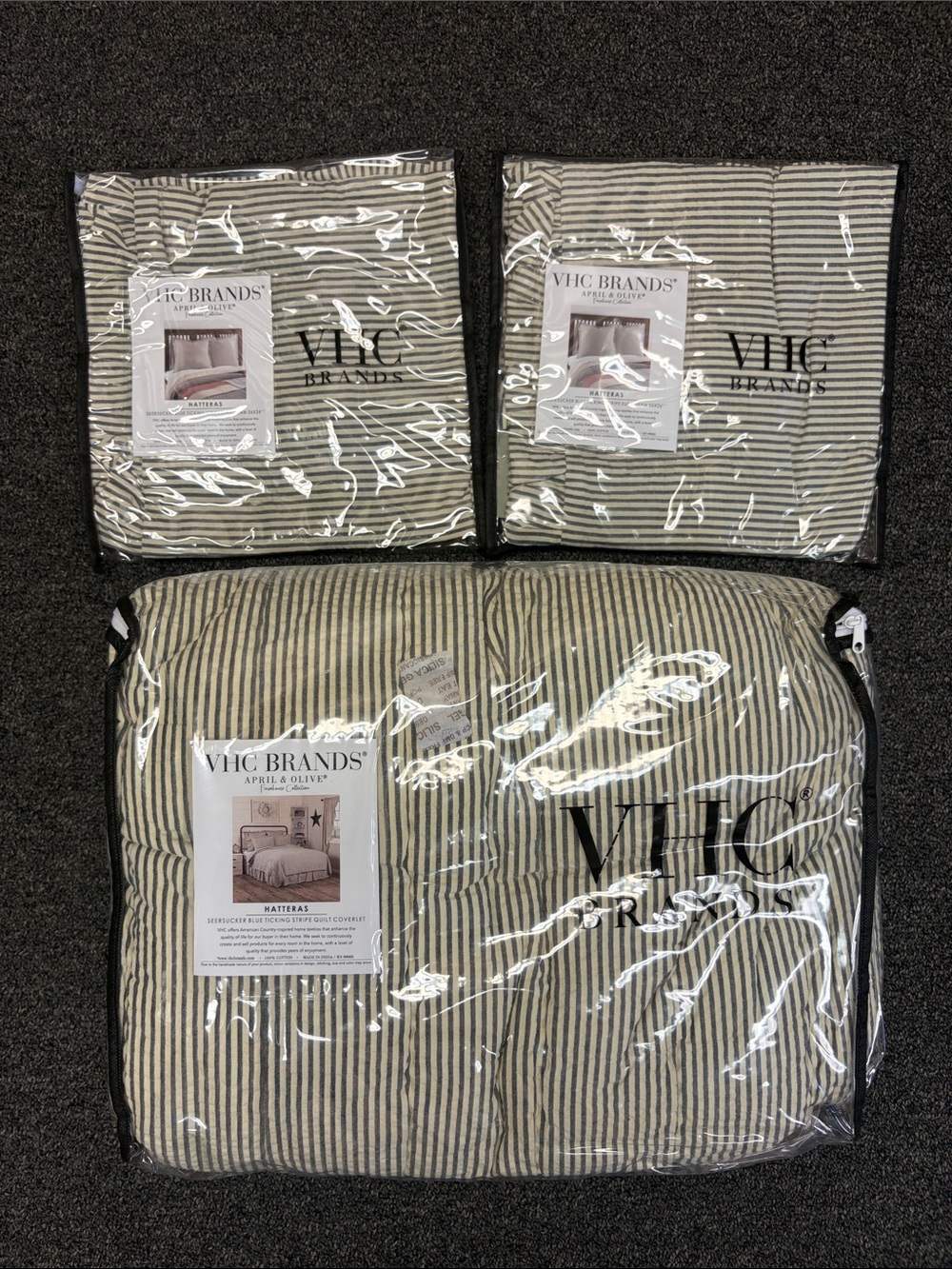 VHC Brands Striped Comforter Set in Cream & Black
